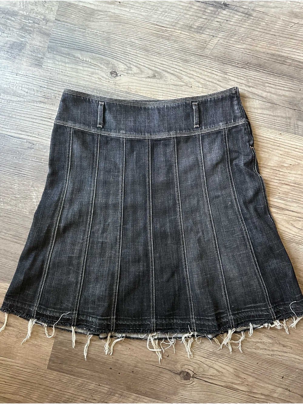 7 For All Mankind Dark Gray Denim Mini Skirt with Frayed Hem
